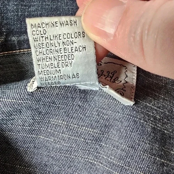 Live a Little Women Large Denim Jacket Dark Blue Cotton Trucker Archival Western - Picture 8 of 10